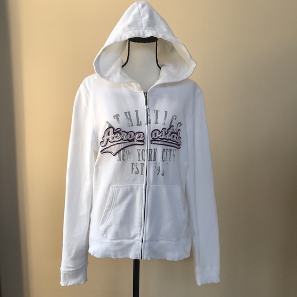 White Front Zip Hoodie with Purple and Gray Accents - Picture 3 of 8